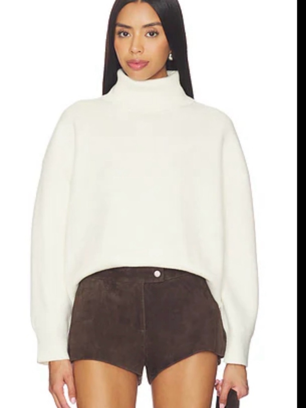 Free People Cream Cropped Turtleneck Sweater